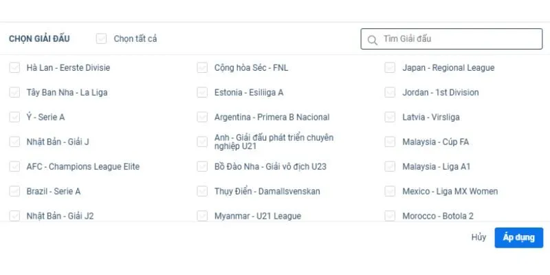 Chọn giải đấu muốn đặt cược tại Bet168